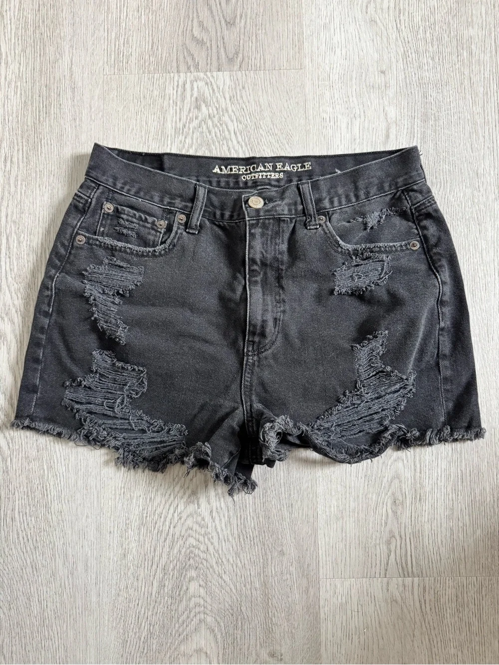 American Eagle Outfitters Black Ripped High-Rise Jean Shorts